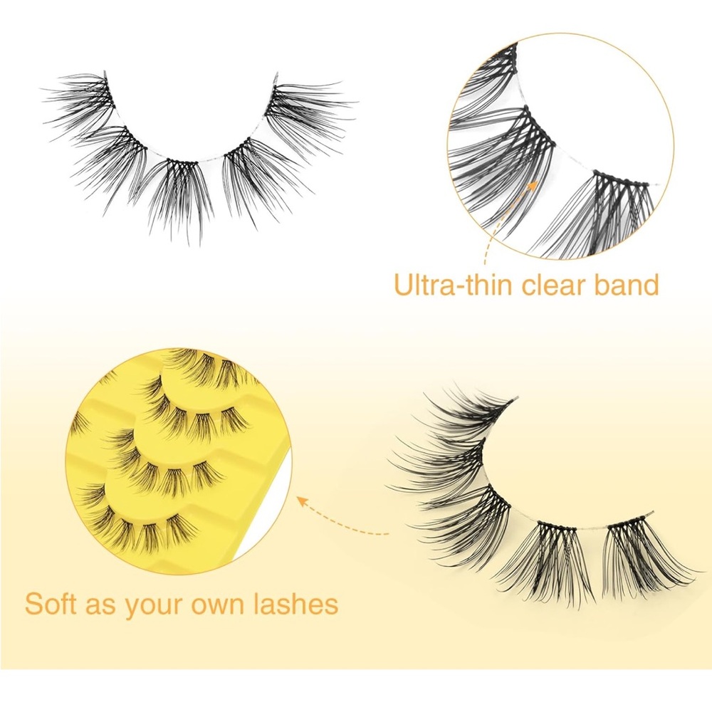 Wispy False Eyelashes 14mm Handmade Eyelashes Natural Look Fluffy Cat Eye Wispy - Picture 2 of 4